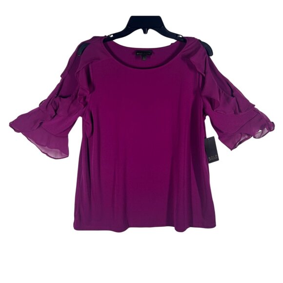 Bold Elements Blouse Women's Large Magenta Top Ruffled Sleeve Cold Shoulder New - Picture 1 of 9